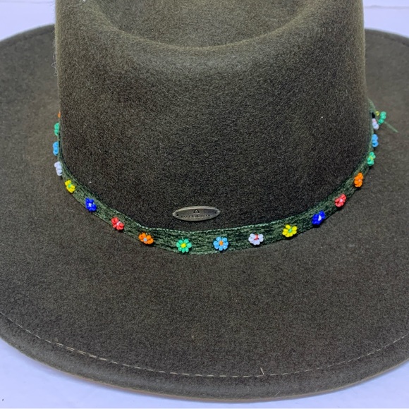 Liz Claiborne Chocolate Brown Wide Brim Hat With Beaded Strap - Picture 11 of 11